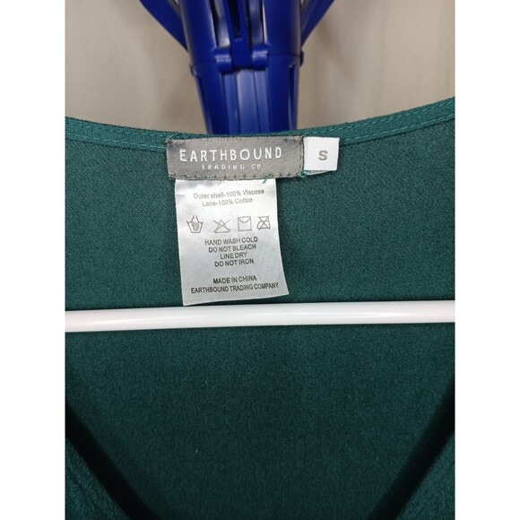 Earthbound Trading Co Women’s Size Small Emerald Green Boho Lagenlook Dress - Picture 3 of 7
